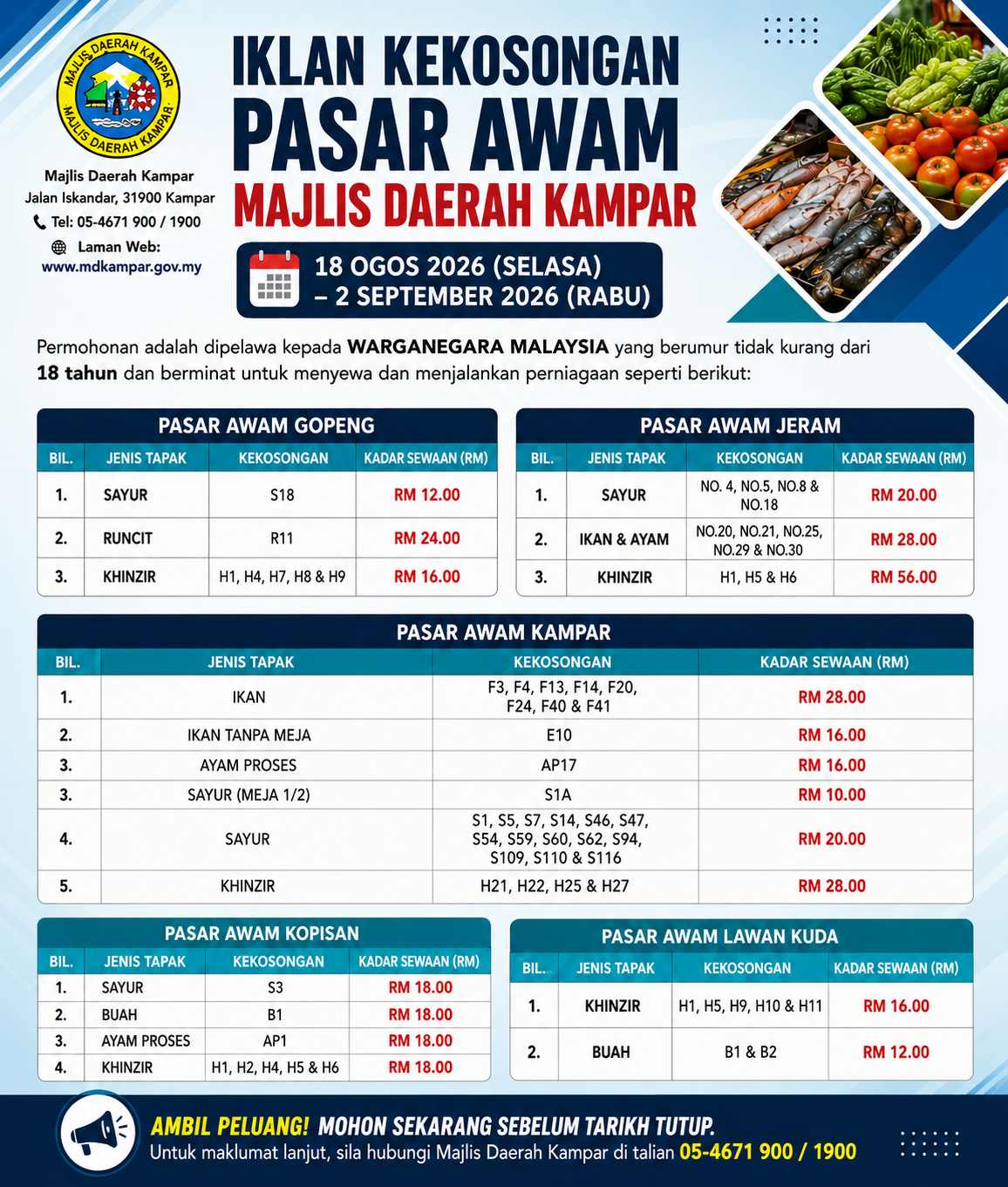 IKLAN KEKOSONGAN PASAR AWAM 18 OGOS 2026